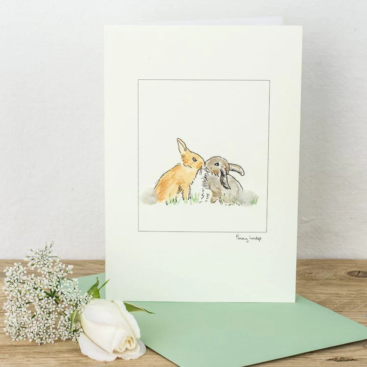 rabbits kissing card