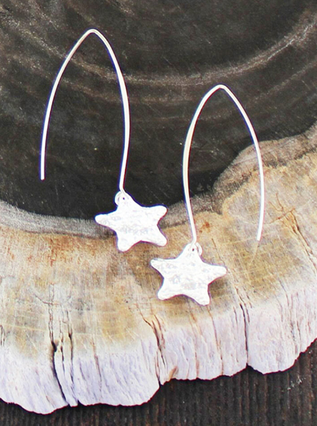 Silver Plated Star Textured Drop Earrings