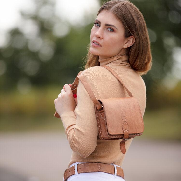 Tan Square Saddle Bag - The Nancy Smillie Shop - Art, Jewellery & Designer Gifts Glasgow