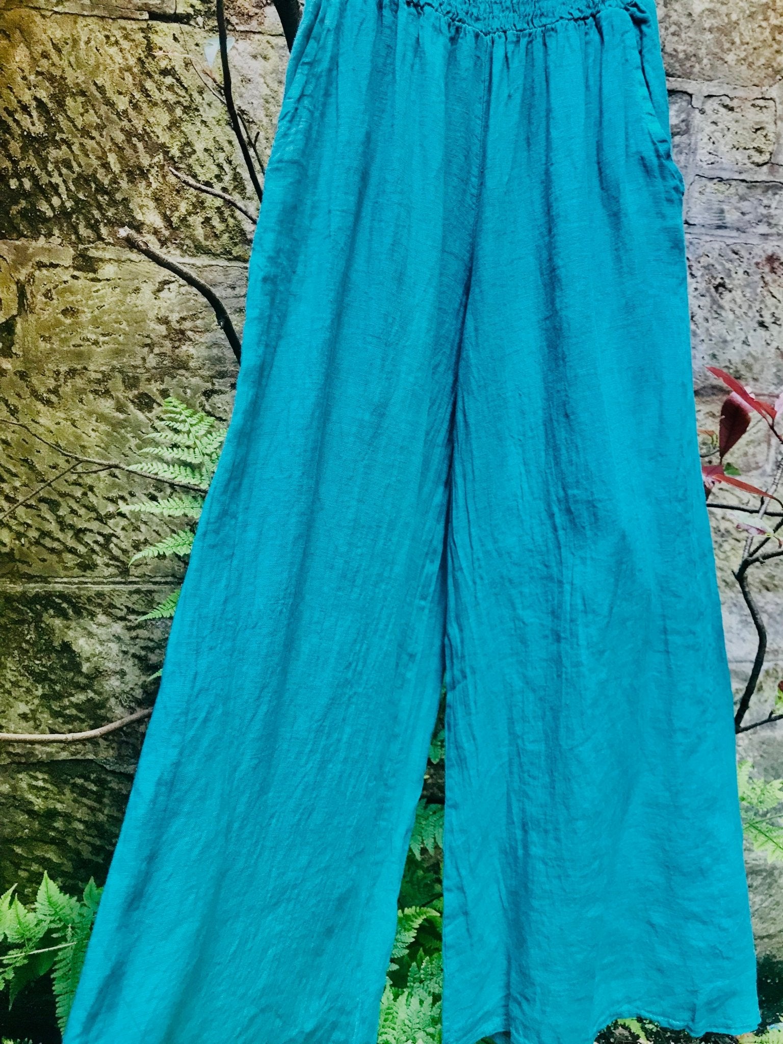 Tiffany Blue Linen Palazzo Pants - The Nancy Smillie Shop - Art, Jewellery & Designer Gifts Glasgow