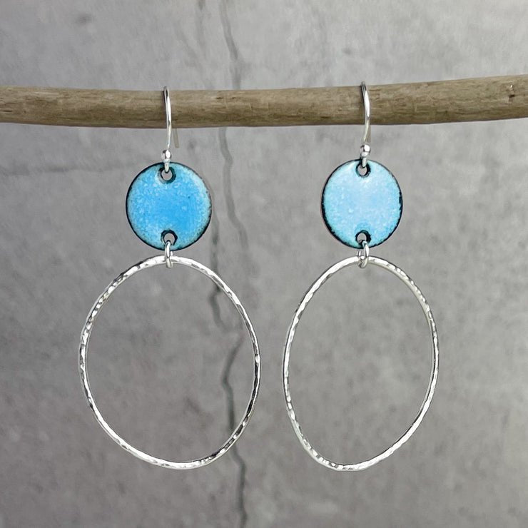 Turquoise Beaten Oval Hoop Earrings - The Nancy Smillie Shop - Art, Jewellery & Designer Gifts Glasgow