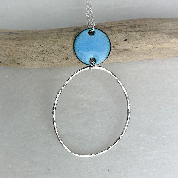 Turquoise Beaten Oval Hoop Necklace - The Nancy Smillie Shop - Art, Jewellery & Designer Gifts Glasgow